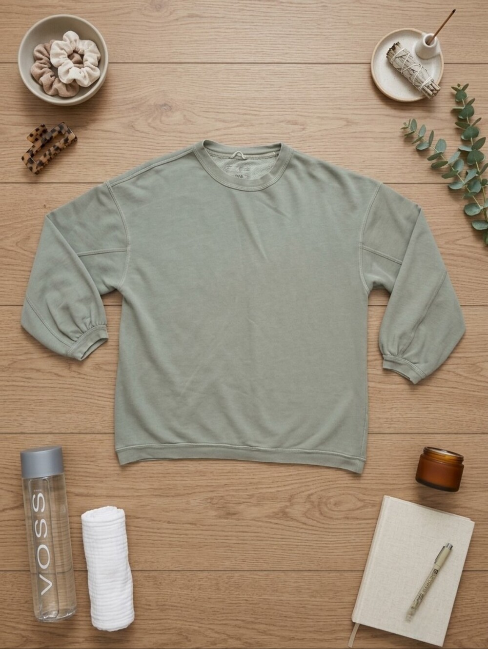 Aerie Sage Green Crewneck Sweatshirt Small French Terry Balloon Sleeve Pullover